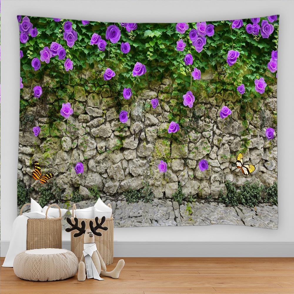 Идиллический гобелен с цветами, бабочками, зелеными растениями, настенный гобелен в стиле хиппи, мандала, покрывало, богемное искусство, декор для дома и комнаты