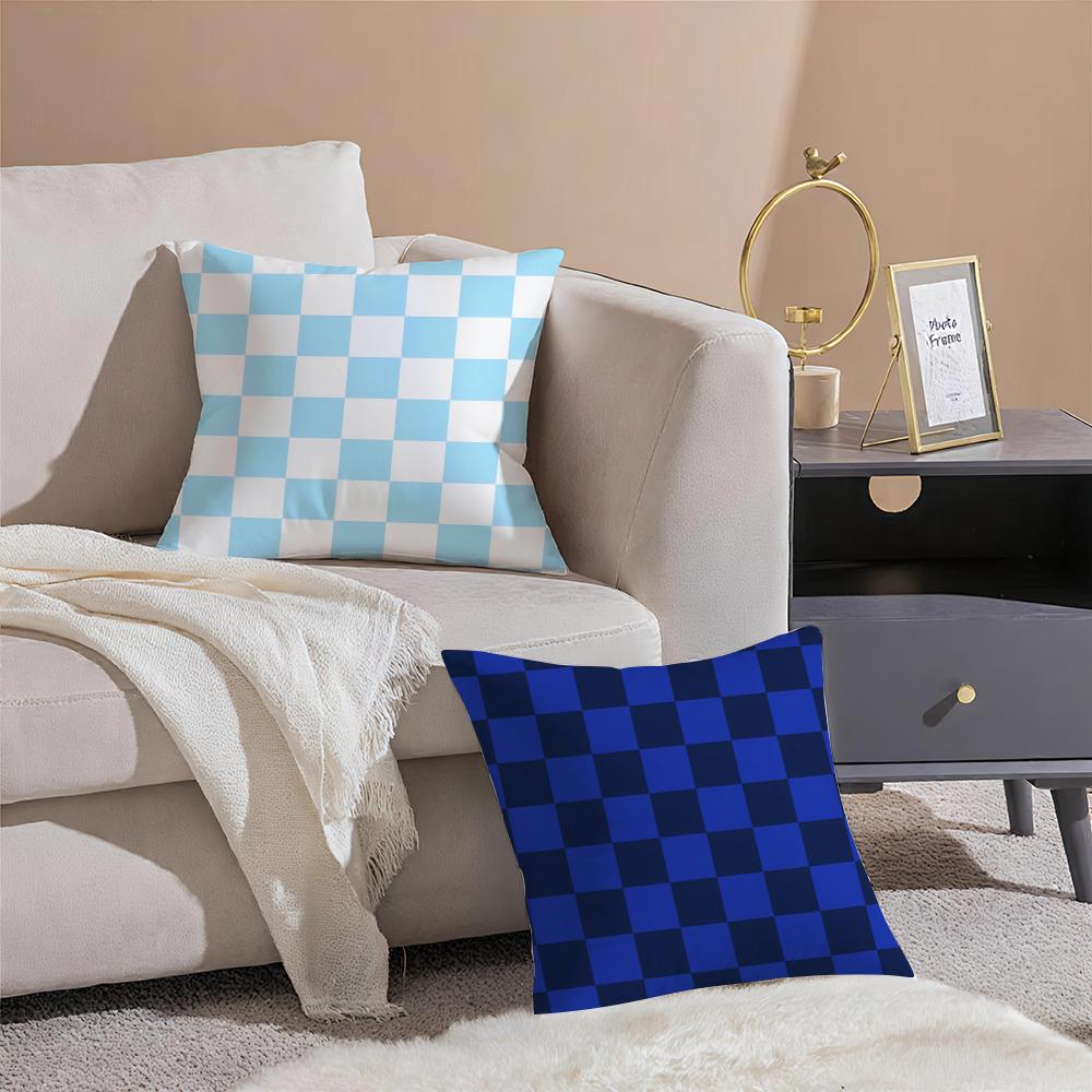 classical blue tartan design plaid Cushion Cover Throw Pillow Cover Hidden Button Durable Polyester Chair Cushion