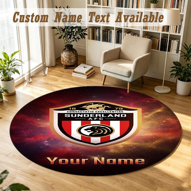 Round Rug Custom NameSunderland FC Pattern Non Slip Carpet Home Floor Decor