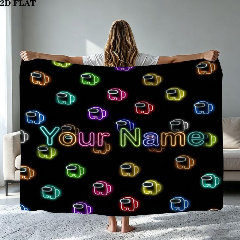 1PC Among Us Custom Name Patterned Flannel Blanket Suitable For All Seasons for Home Decor Warmth and Comfort Gifts Holiday Present