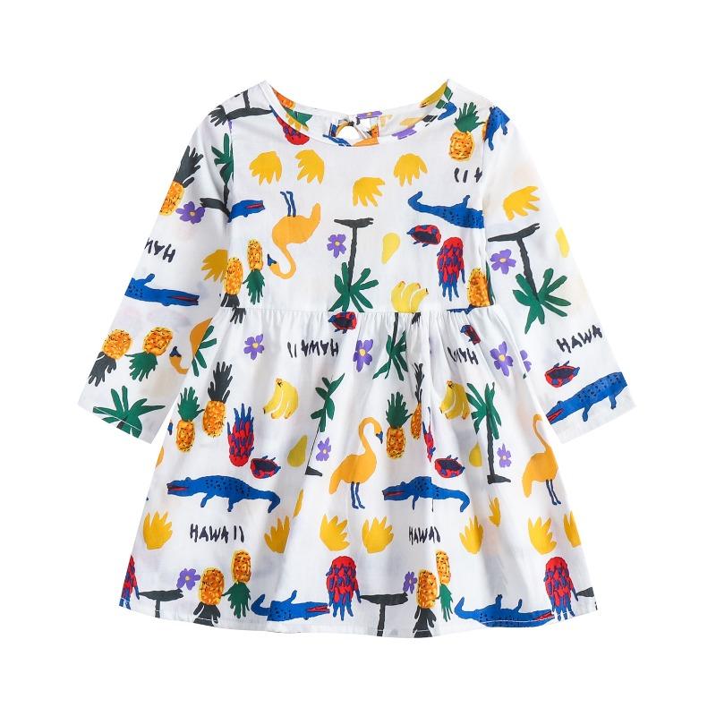 Spring and Autumn Girls' Korean Edition Dress with Floral Long Sleeve Dress for Baby Girls, Cotton Printed Children's Dress for Girls