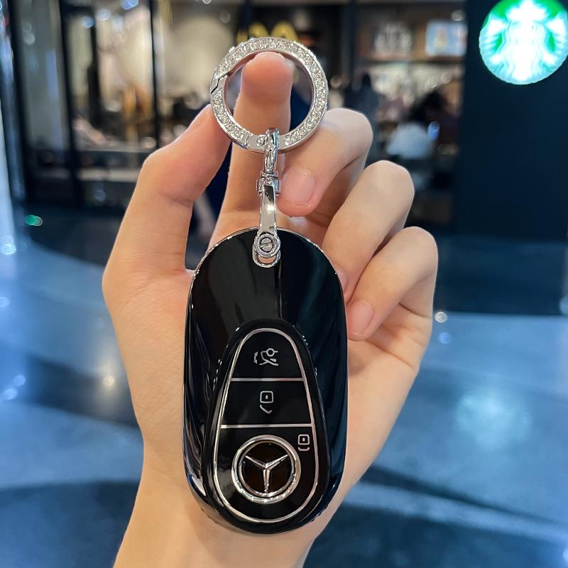 Fashion TPU Car Smart Key Case Fob Cover For Mercedes Benz C E S Class GLC CLE EQE W206 W214 W223 S350 S400 S450 E300 Keychain