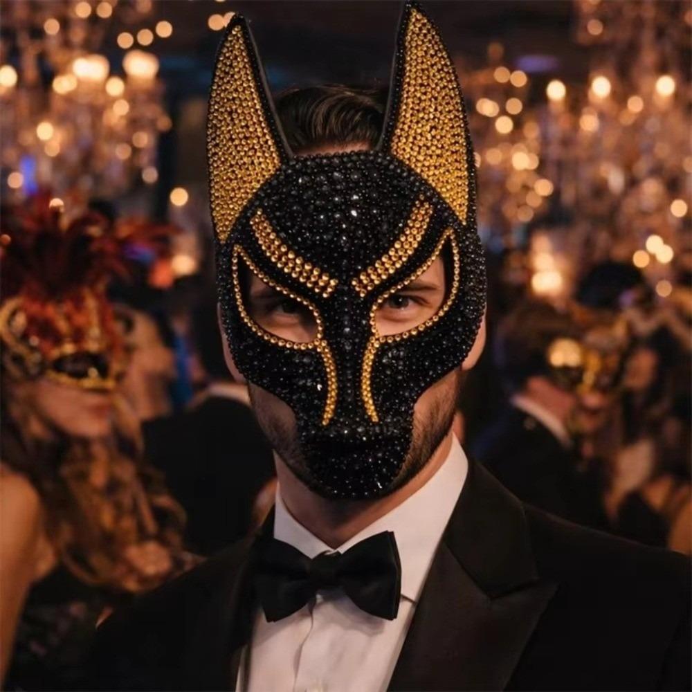 Wolf Head Shape Rhinestone Wolf Head Mask Masquerade Costume Mask Halloween Parties