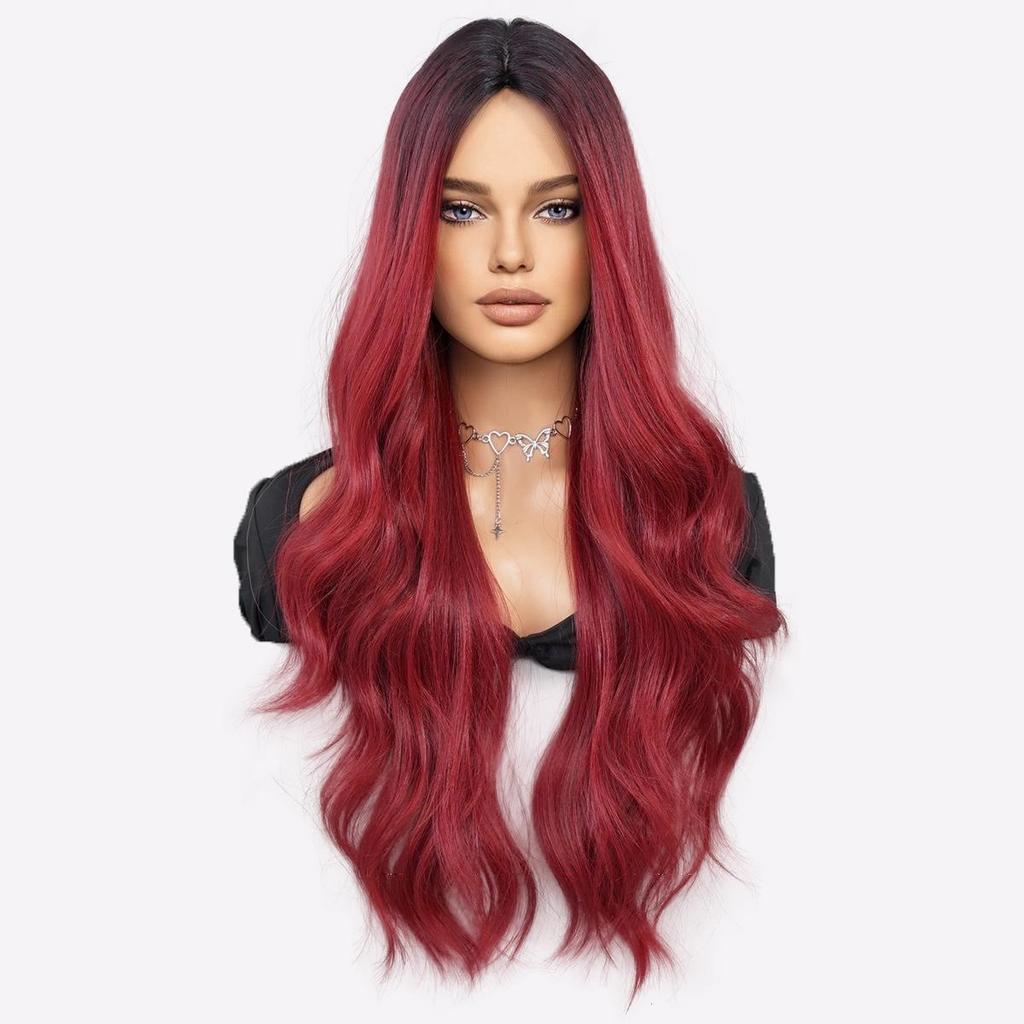 28" Barn Red Ombre Curly Wig - Heat Resistant Full Lace Synthetic Hairpiece with Loose Body Waves & Natural Look