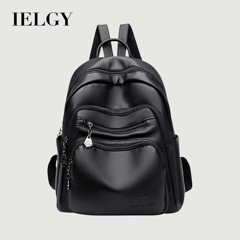 IELGY Black Backpack Korean Version Travel Large Capacity Backpack