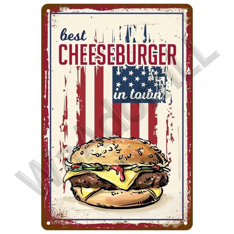 Ретро-тарелка, фаст-фуд, винтажная жестяная табличка, металлическая табличка, хот-дог, постер, домашний декор для кухни, кафе, бара, живопись