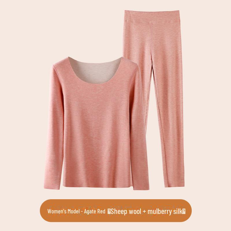 Комплект нижнего белья из термошерсти и шелка с круглым вырезом и бархатом на осень/зиму