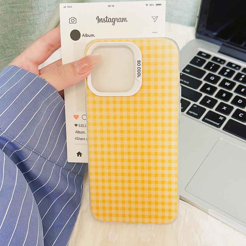Летний чехол-книжка с мультяшным узором в клетку Star Yellow для iPhone 16 Pro Max, для девочек