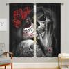 2Pcs Gothic Skull Bride Curtains Black Red Rose Decor Living Room Bedroom Window Decorative Curtains Halloween Theme Curtains