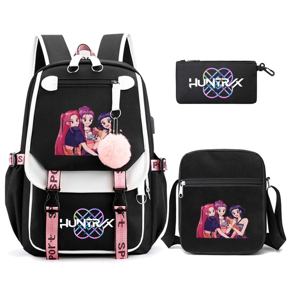 3Pcs/set Anime Cute Kpop Demon Hunters Printed Backpack with Shoulder Bag Pencil Case for Teenager Girl Boy Bookbag Large Capacity Travel Bag Kid Gift