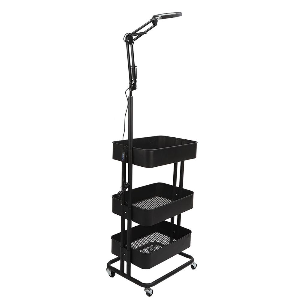 Salon Rolling Cart 3 Layers Salon Trolley Cart Space Saving Hair Salon Beauty Cart with LED Lights