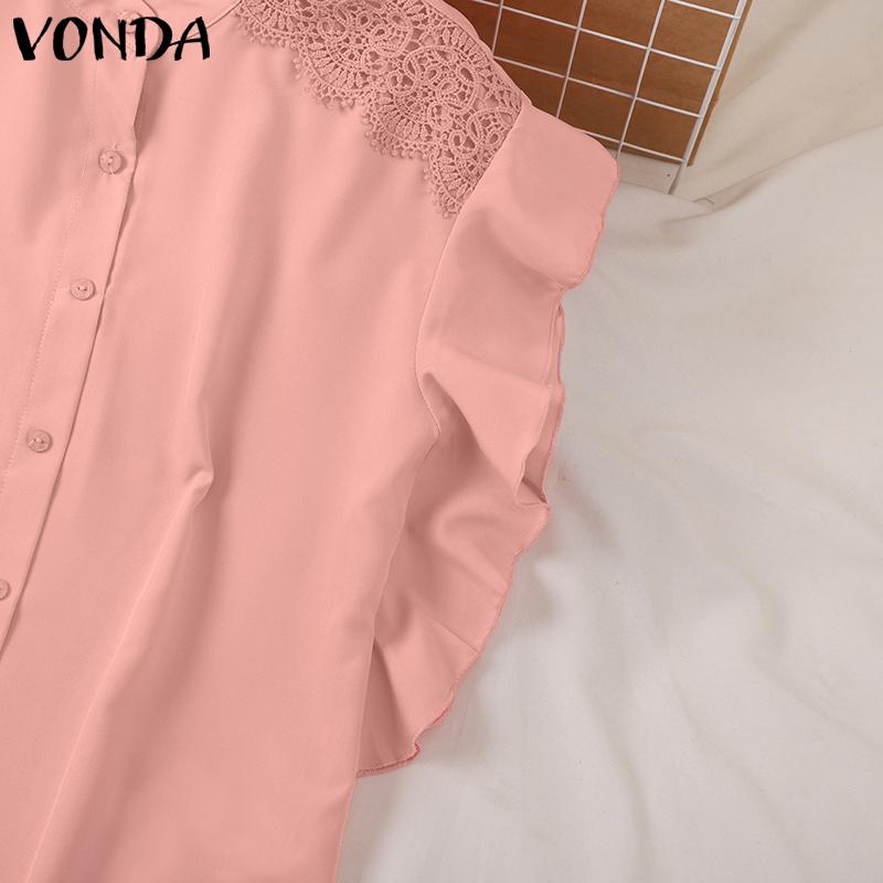 VONDA Женские летние свободные блузки с коротким рукавом и воротником-стойкой