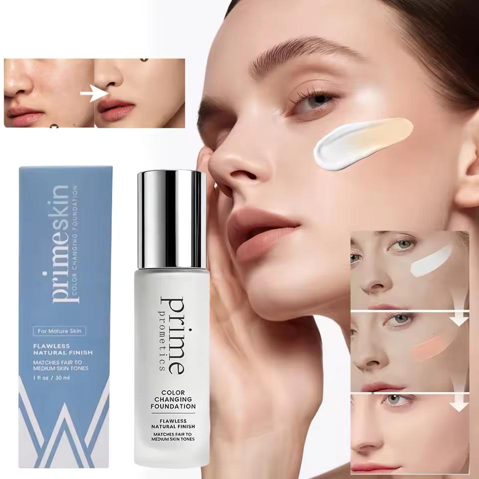 Prime Prometics Color Changing Liquid Foundation For Self-Adjusting Skin Tone,Invisible Pore Full Coverage Lightweight Hydrating