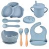9PCS Rabbit Baby Silicone Tableware Kids Non-slip Sucker Bowl Plate Cup Spoon Fork Sets BPA Free Children's Feeding Dishes Utensils