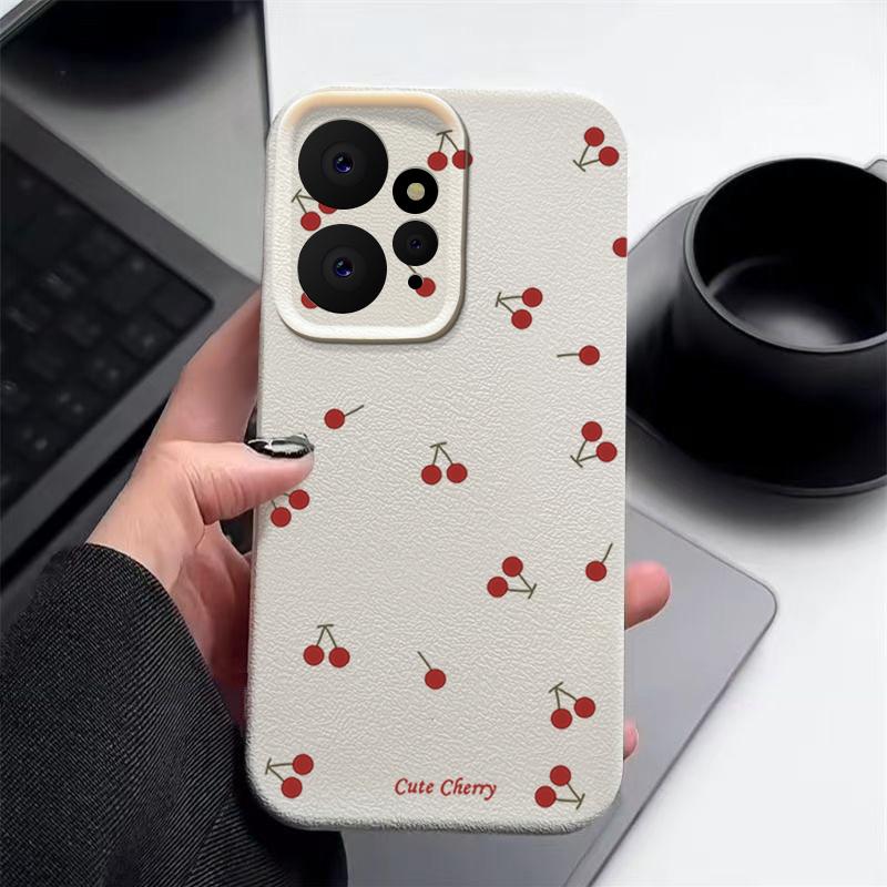 Тонкий чехол из матовой кожи с принтом вишни TPU для Xiaomi 13T Pro Poco X6 Redmi Note 14 Pro 13 12 11, мягкий противоударный защитный чехол для телефона
