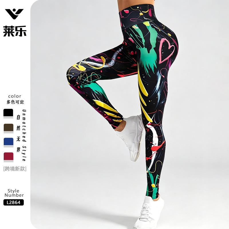 Popular European and American yoga pants 1D digital printing leggings bottoming women's outdoor sports fitness trousers
