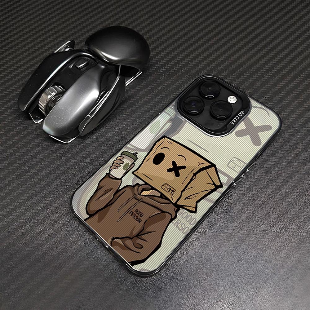 Мультяшный Человек-Коробка Чехол для Телефона для iPhone 17 Air 16 16e 15 14 Plus 13 12 11 Pro Max X Xs XR 8 Цветной Серебристый Жесткий Чехол
