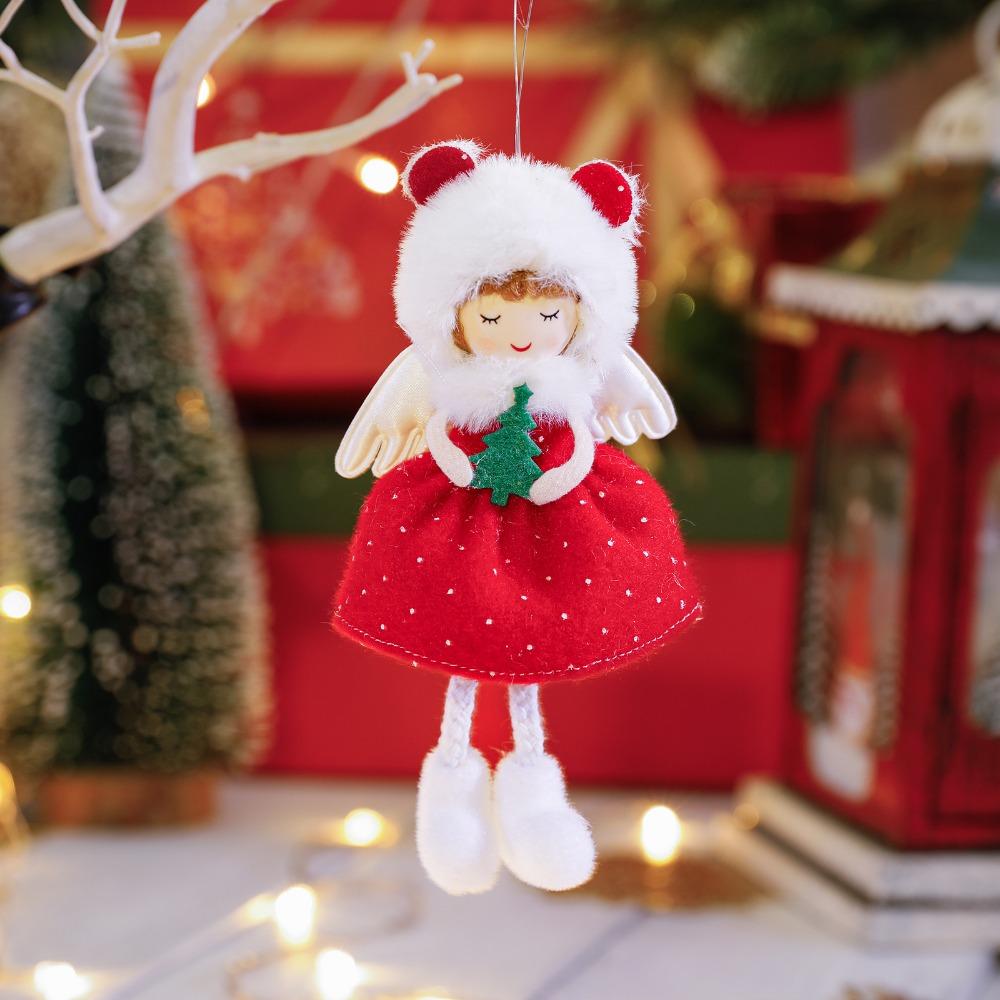 Lucky Angel Girl Doll Decorative Christmas Tree Hanging Ornaments Red and Green Elf Decorations Pendant Kids Gift