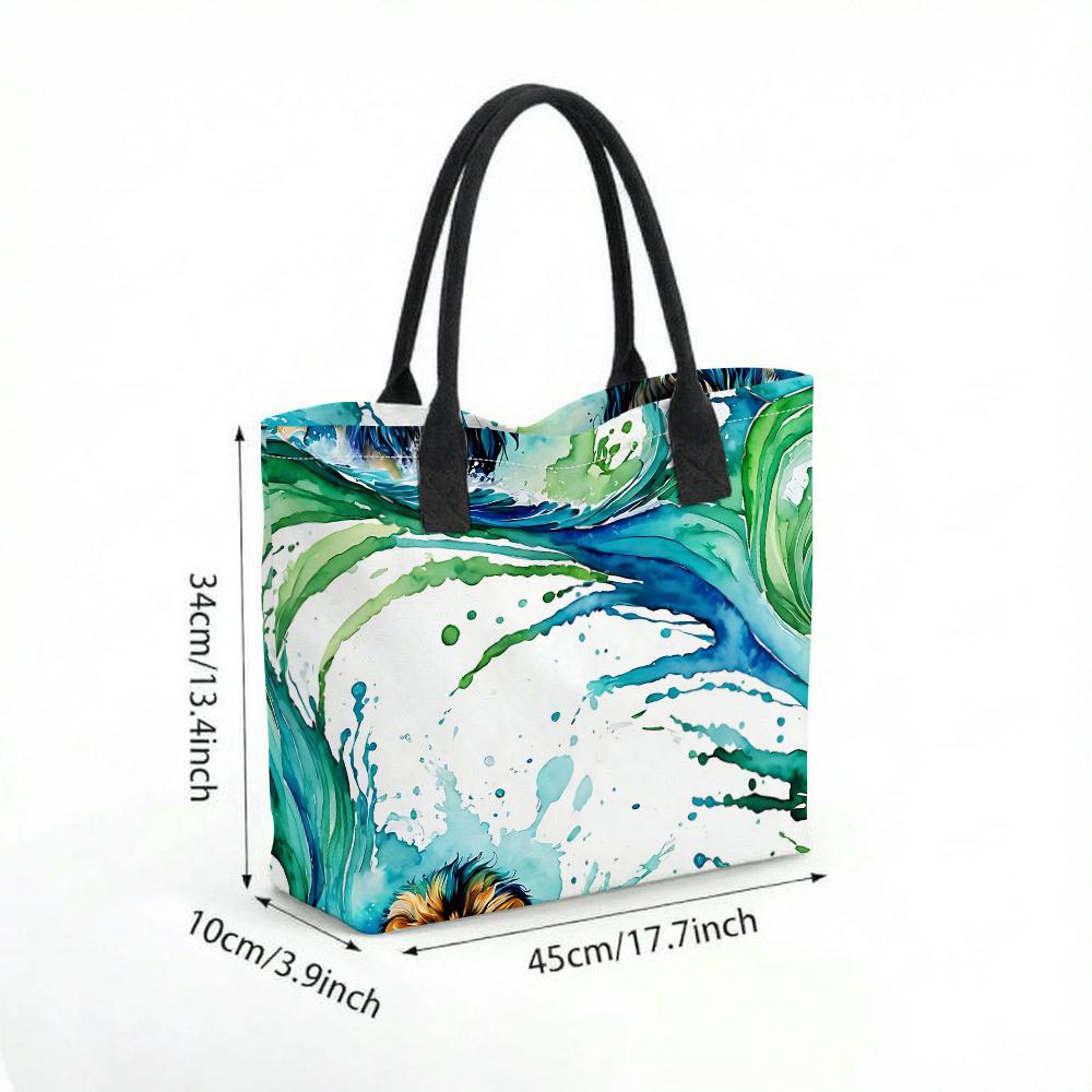 Watercolor Wave Tote Bag Casual Large Capacity Shoulder Handbag for Daily Use