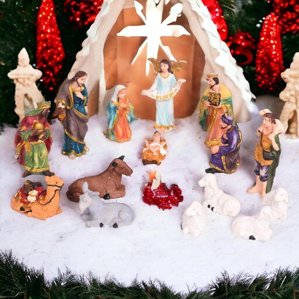 15 Pcs Nativity Set | Crib Set Perfect for Christmas Gifting|Decor ( Pack - Mary,Joseph,Baby Jesus, Angel, 3 Wise Men,Shepherd, 7 Animals