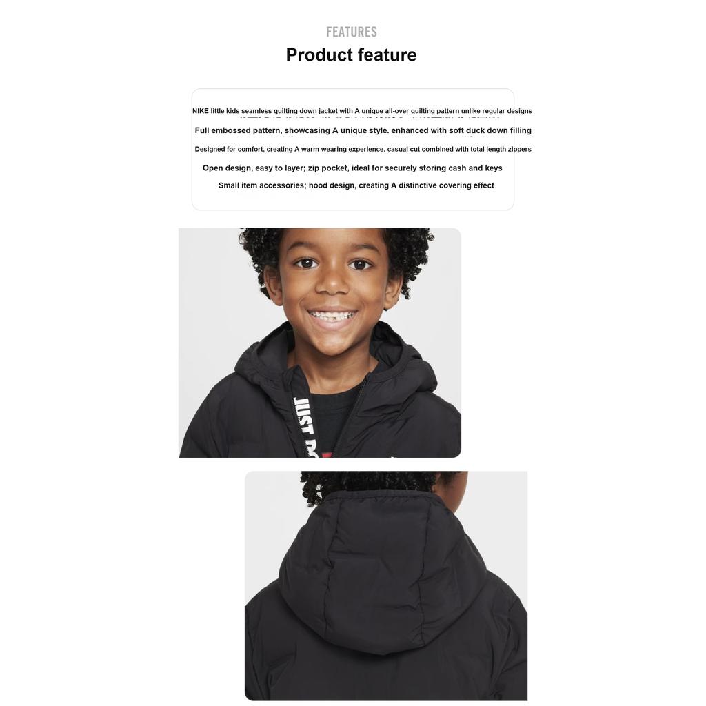 Nike Hooded Zipper Versatile Down Jacket Kids Jackets Black HQ7960-010