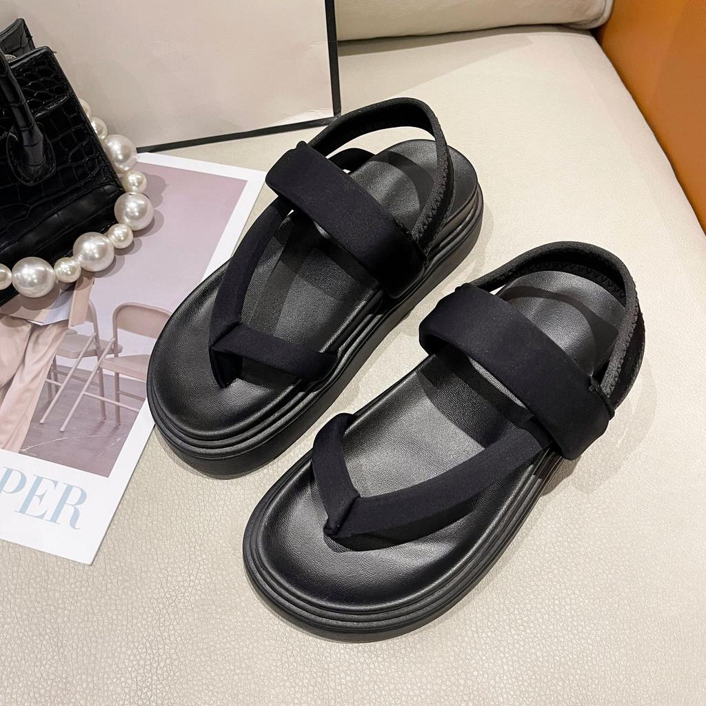 Интернет-знаменитость римские сандалии женские 2025 лето толстая подошва обувь-маффины мягкая кожа носок елочка повседневная женская обувь