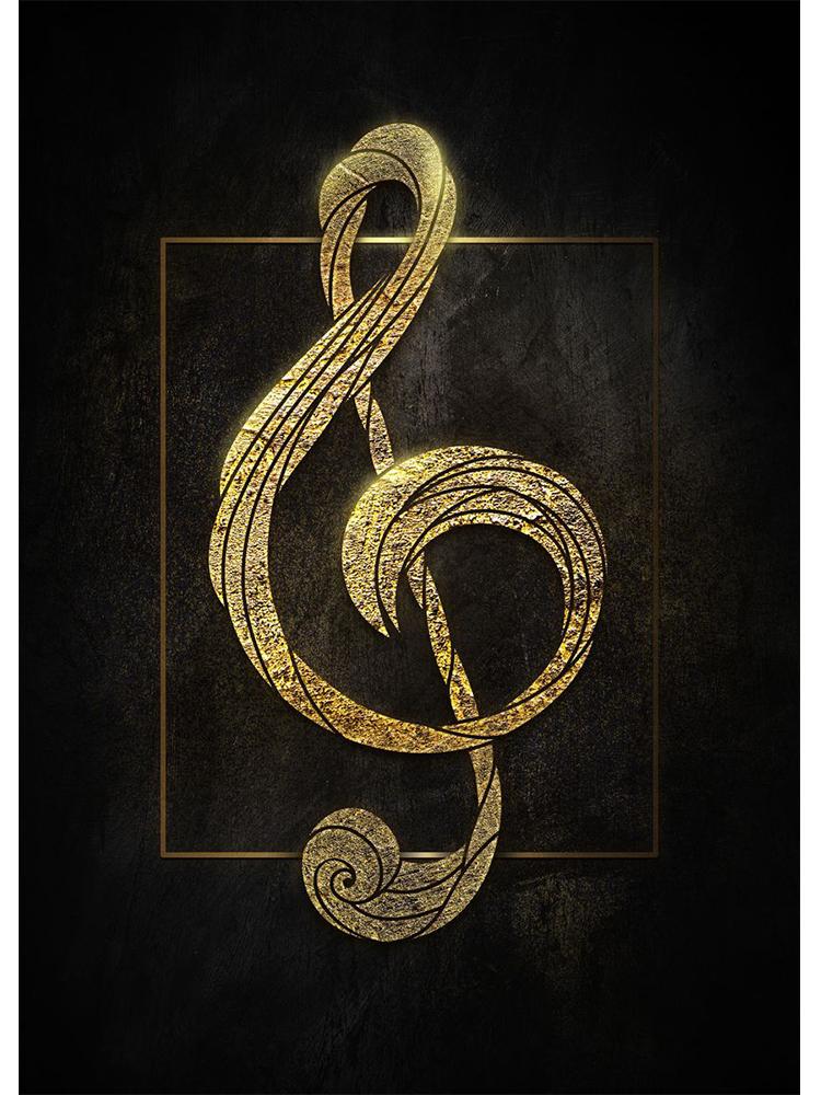 Черный фон золотые музыкальные знаки плакаты холст картина фортепиано настенная картина для спальни украшение дома безрамное