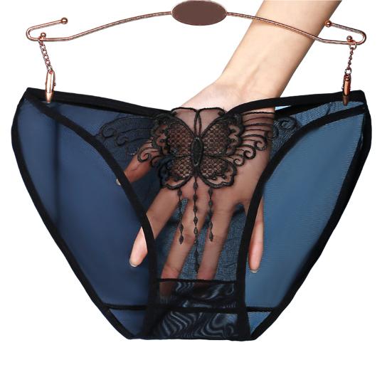 Бесшовные женские трусы со средней посадкой и вышивкой, принтом бабочек, ультратонкие прозрачные сексуальные трусы