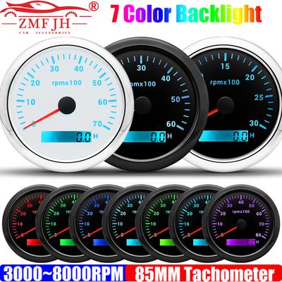 ZMFJH 85MM Тахометр 7 цветов подсветки 3000~8000 об/мин Тахометрический датчик для стационарного/подвесного двигателя Бензиновый Дизельный Автомобиль Лодка Яхта 12В24В