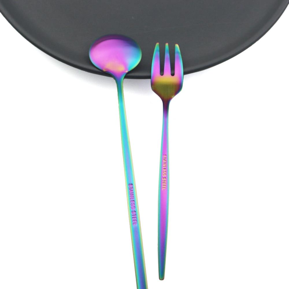 6 шт. цветной набор вилок, чайный торт, вилка для закусок, столовые приборы, столовые приборы, матовая посуда из нержавеющей стали, десертная фруктовая вилка, набор столового серебра