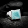 Кольцо из натурального ларимара, серебряное кольцо 925 пробы, кольцо ручной работы, квадратное кольцо, кольцо для вечеринки, обручальное кольцо, обручальное кольцо, мужское серебряное кольцо