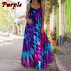 Women Fashion Sleeveless Swing Long Sling Dress Boho Tie Dye 3D Printed Maxi Dresses Casual Spaghetti Straps Summer Dresses Plus Size
