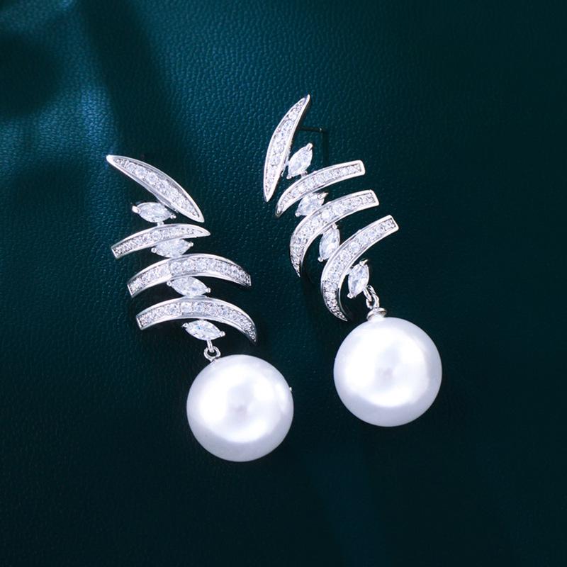 Серьги класса люкс для знаменитостей, инкрустированные цирконом, многослойные геометрические линии, полностью усыпанные бриллиантами, жемчужные серьги