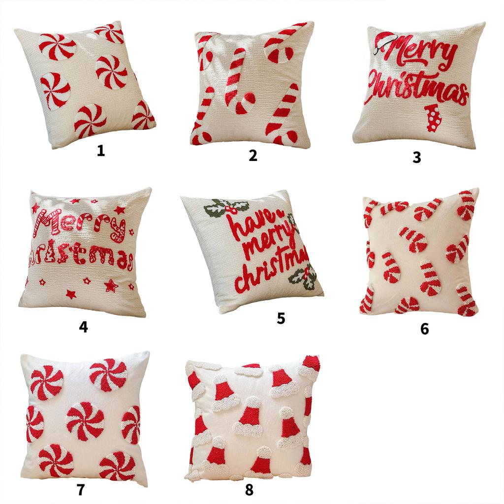 Christmas Embroidered Tufted Throw Pillow Luxe Polyester Decorative Cushion For Sofa Bedroom Holiday Home Decor