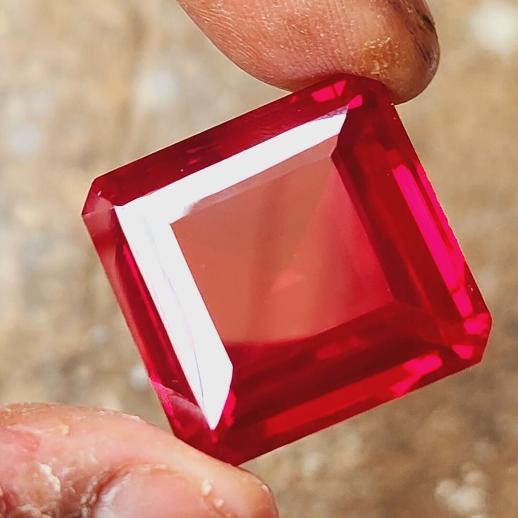 77 Cts Natural CERTIFIED Ruby Emerald Shape 24mm Red Rare Loose Gemstone