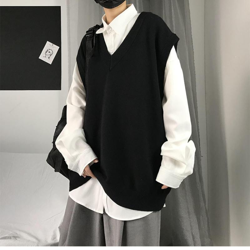 Новый модный толстый жилет без рукавов с v-образным вырезом, свитер без рукавов, хлопковая школьная форма, хлопковый свободный вязаный жилет, свитер для мужчин