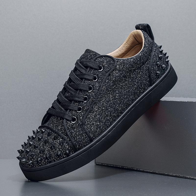 Мужские повседневные туфли на красной подошве с заклепками, мужская модная обувь, тренд для парня с горячим бриллиантовым духом, мужская обувь CL053