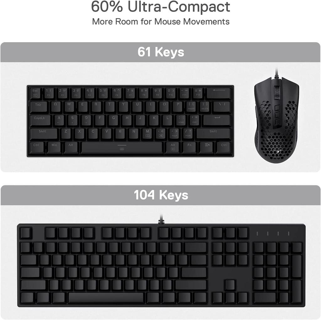 Redragon K630 Dragonborn 60% Проводная RGB Игровая Клавиатура, Компактная Механическая Клавиатура на 61 клавишу с Тактильными Коричневыми Переключателями и Поддержкой Профессионального Драйвера, Черная