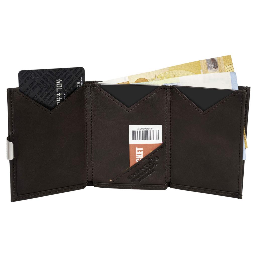 EXENTRI Eccentric Wallet EX022 Genuine Leather Trifold Wallet Mini Wallet RFID Blocking Compact Mini Wallet Cowhide Leather Small Wallet Men Women