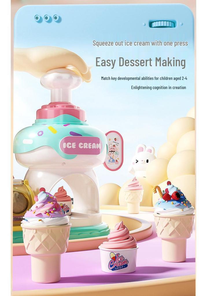 Children's Pretend Play Kitchen Toy Set: Ice Cream Maker, Hamburger Shop & Noodle Maker with Ultra-light Clay Molds