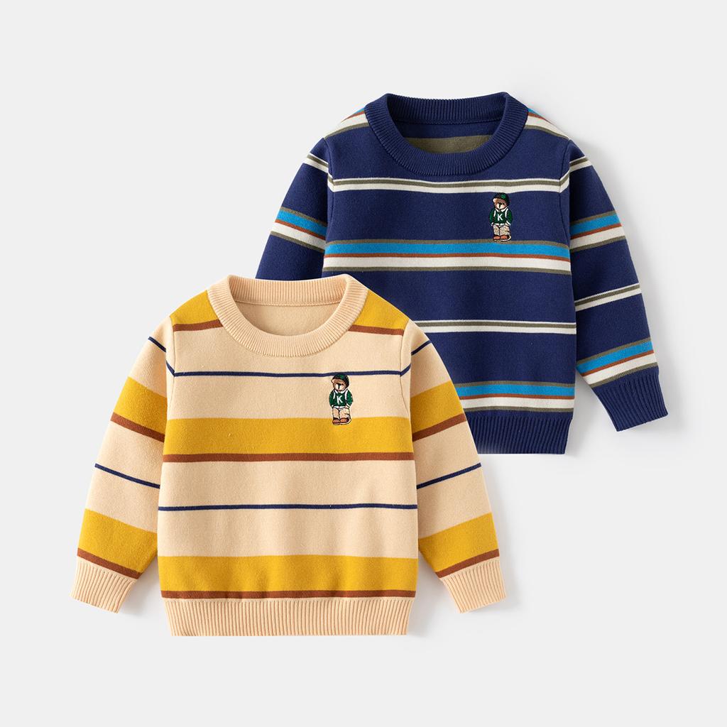 Fashion Striped Boys Sweater 2024 Autumn and Winter Children's Embroidered Bottom Shirt Baby Korean Version Sweater Tide