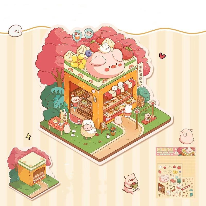 Мультфильм Еда Уличный Пейзаж Наклейка Сцена из Хижины DIY Игрушка Игра Наклейка Фестиваль Подарок На День Рождения для Детей Девочек и Детей