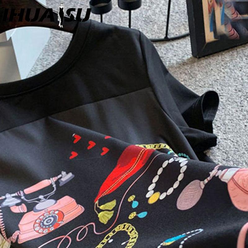 IHUASU Женское платье больших размеров А-силуэта свободного покроя, черное длинное платье-футболка, шелковистое, удобное