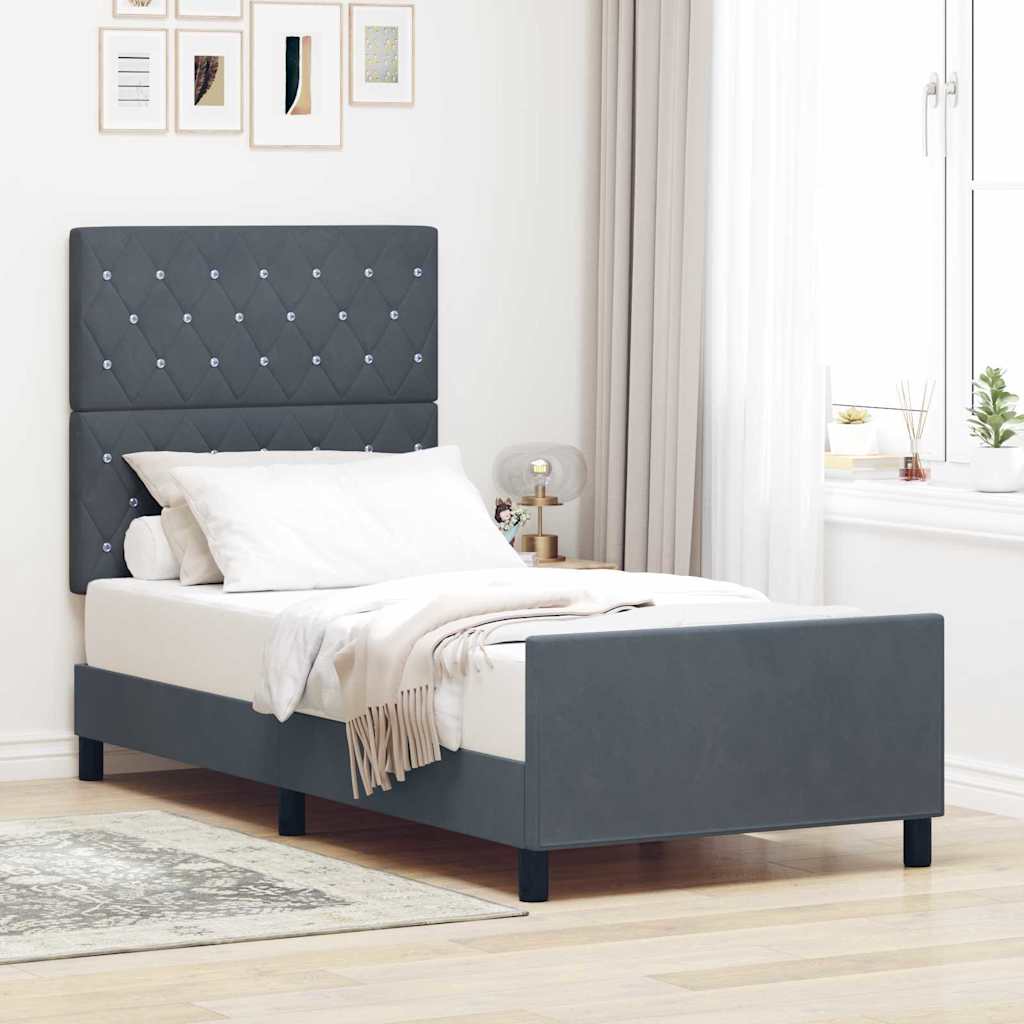 Box Spring Bed with Headboard Dark Grey 100 x 200 cm Velvet