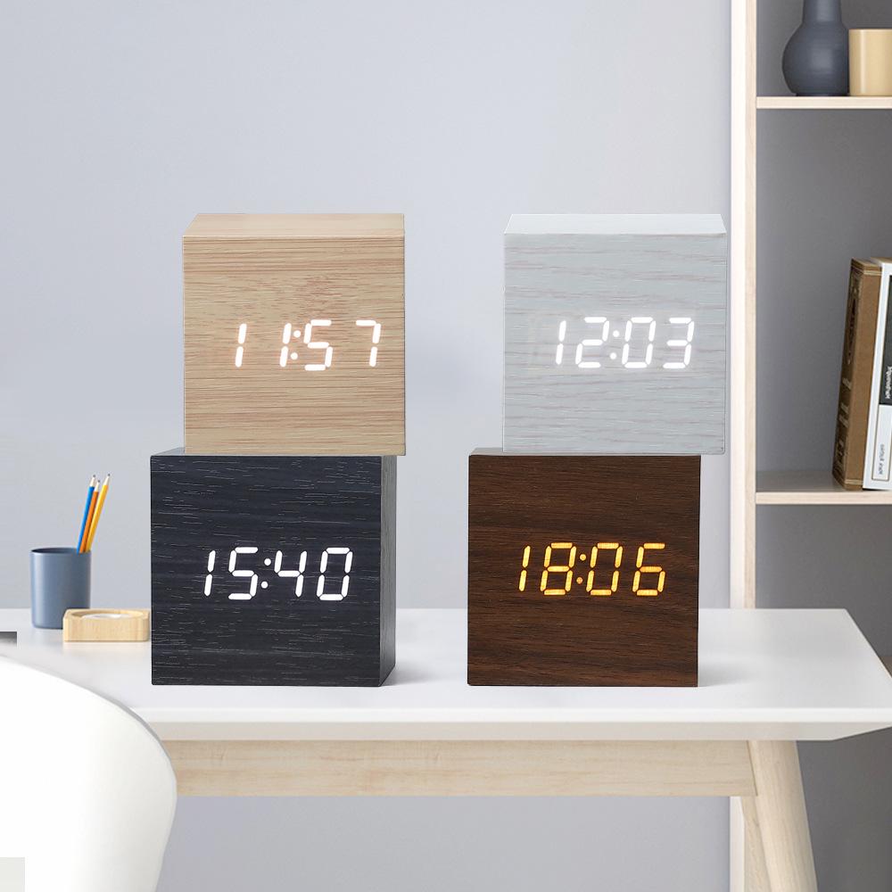 Popular LED Digital Wooden Alarm Clock with Thermometer and Sound Control