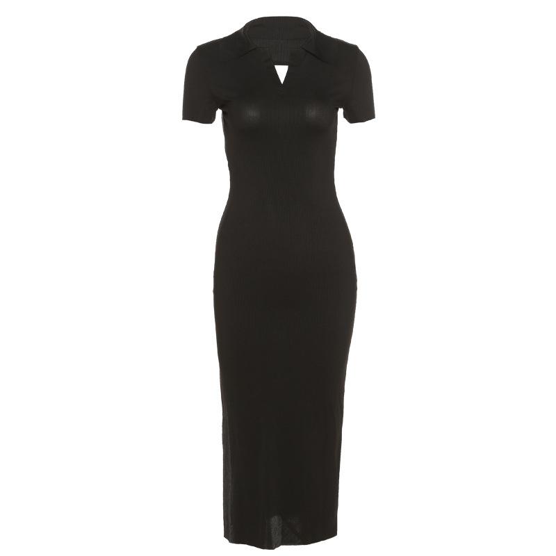 Женское платье-поло с V-образным воротником, длинные платья, модное новое элегантное модное уличное повседневное платье