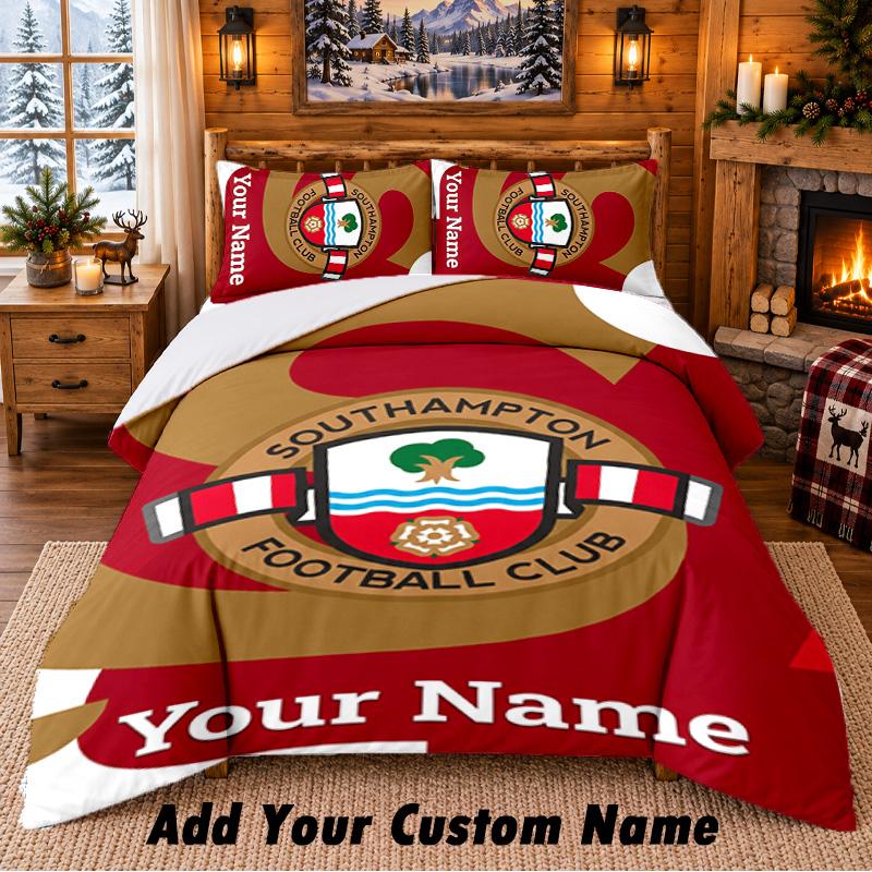 Southampton FC Pattern Bedding 3Pcs Set Custom Name, Bed Sheet And Pillowcases For Home Bedroom
