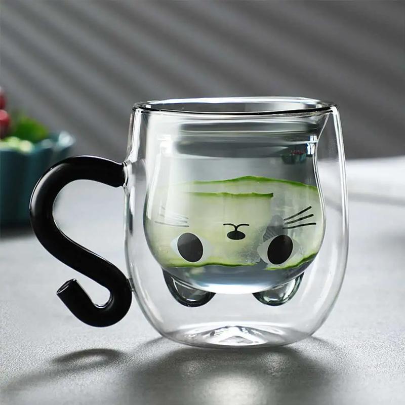 1шт креативная двойная стенка 280мл кофейная чашка в форме кошки стеклянная кружка
