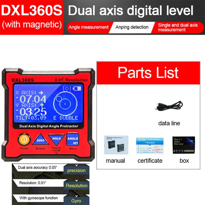 DXL360/S Высокоточный двухосевой инклинометр, цифровой угломер, уровнемер, угломер с 5-сторонним магнитным основанием