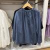 1116 New fashion cotton thin slightly transparent pleated shirt women's summer long-sleeved loose shirt 167111